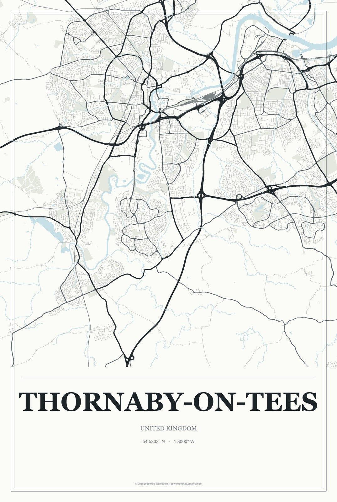 Thornaby-on-Tees, United Kingdom City Map Aluminum Sign in Gallery Air style