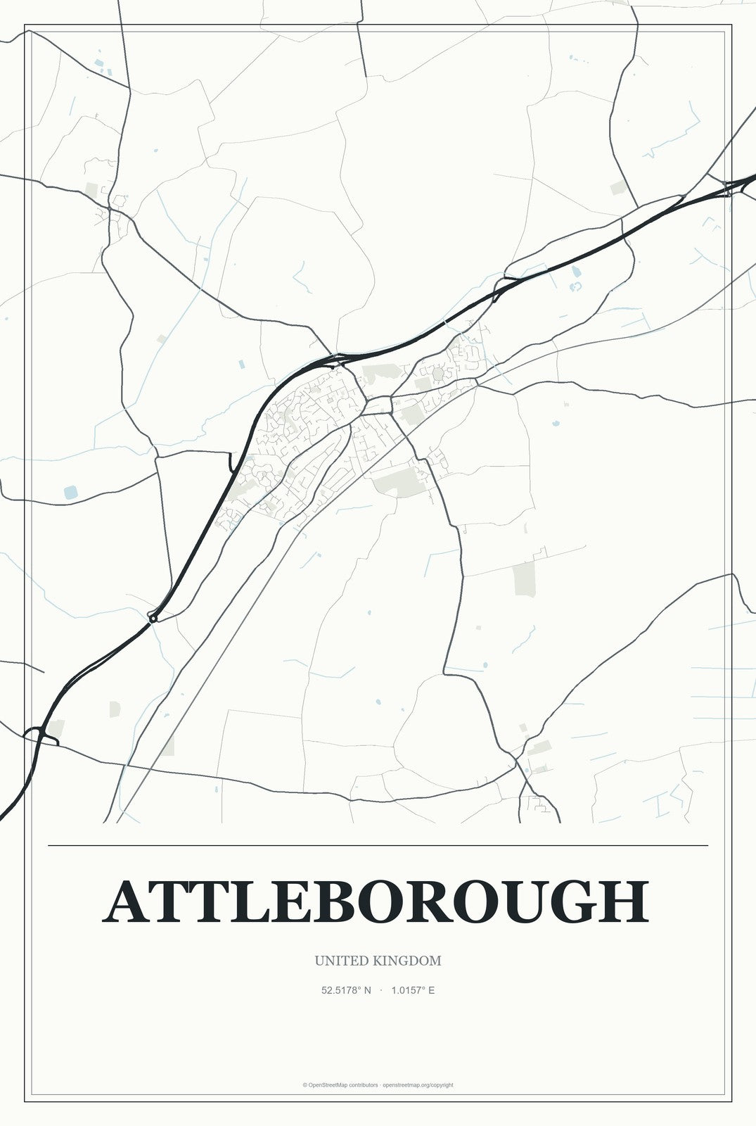 Attleborough, United Kingdom City Map Aluminum Sign in Gallery Air style
