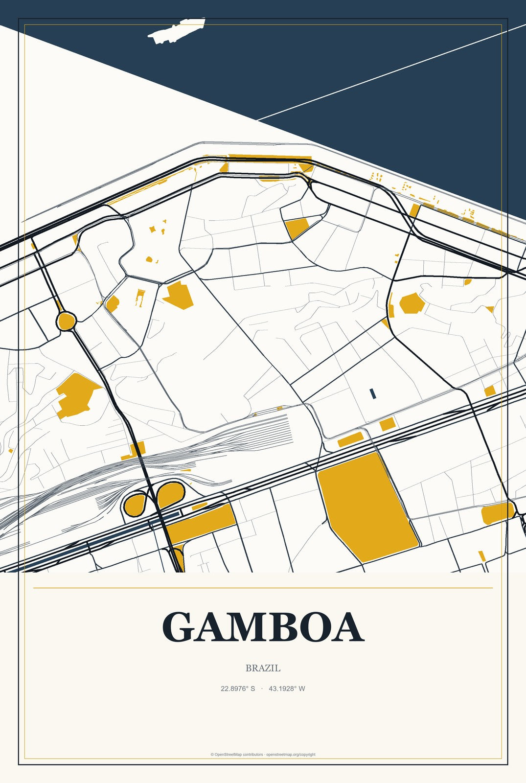 Gamboa, Brazil City Map Aluminum Sign in Citrine Modern style