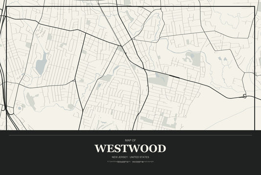 Westwood, New Jersey City Map Aluminum Sign in Museum Plaque style