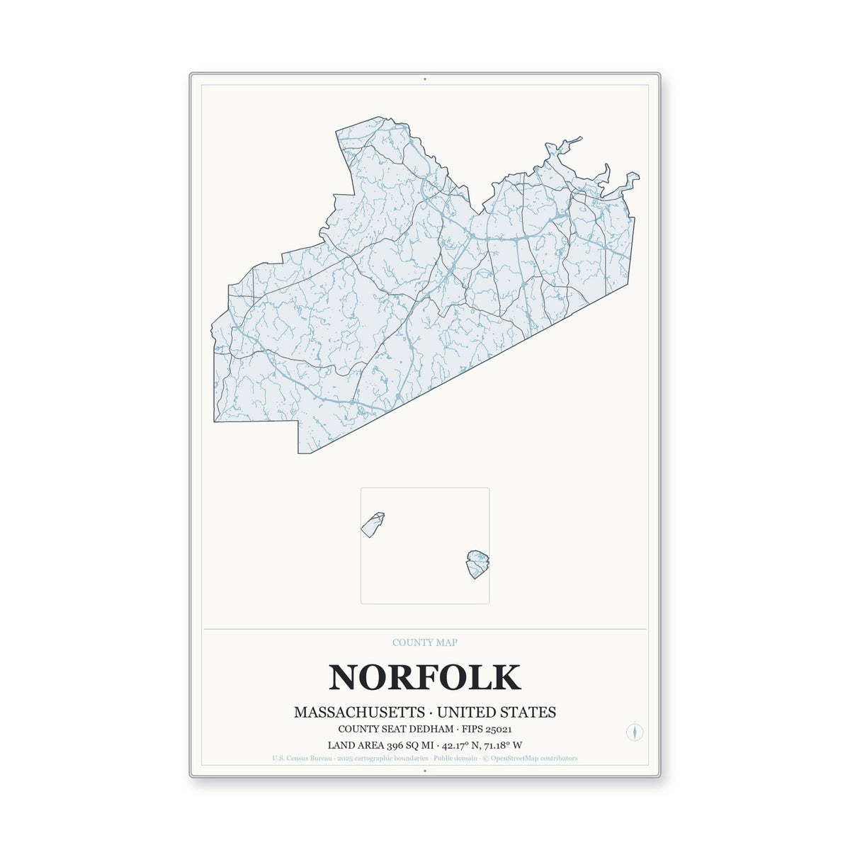Norfolk County, Massachusetts Map Aluminum Sign in Gallery Air style