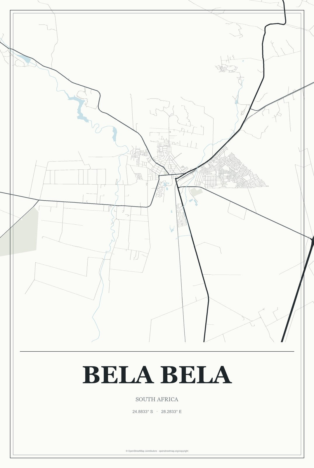 Bela Bela, South Africa City Map Aluminum Sign in Gallery Air style