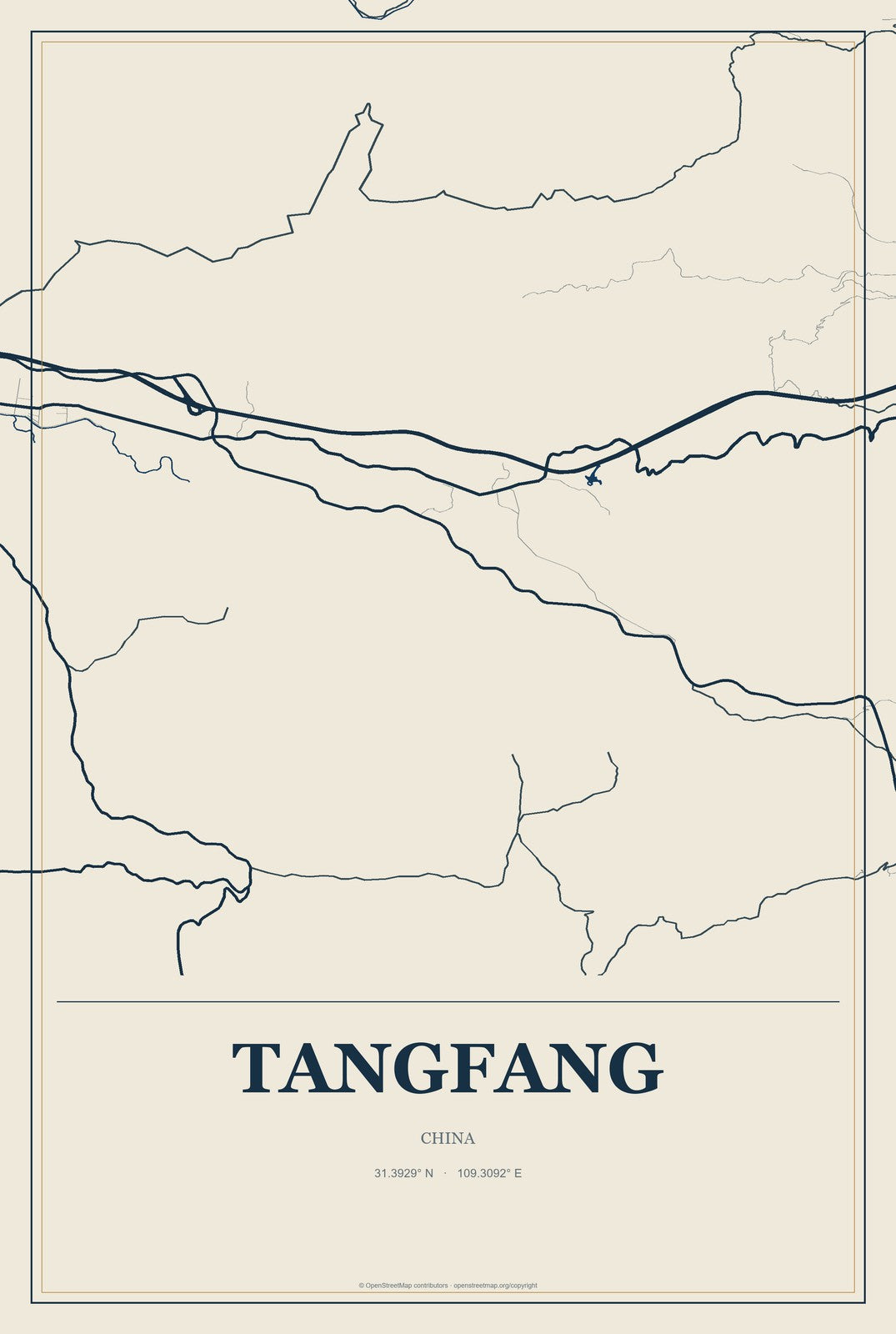 Tangfang, China City Map Aluminum Sign in Coastal Cutout style