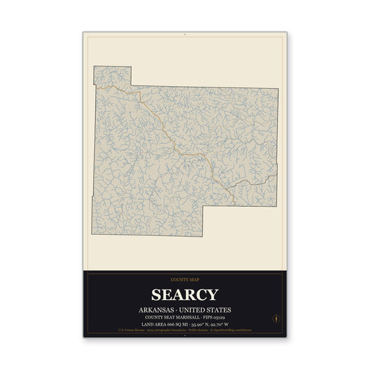 Searcy County, Arkansas Map Aluminum Sign in Museum Plaque style