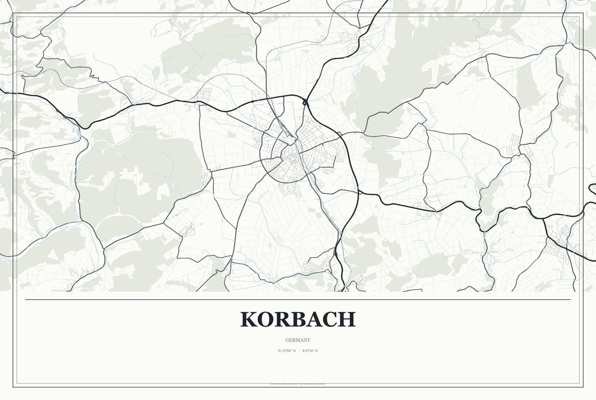 Korbach, Germany City Map Aluminum Sign in Gallery Air style
