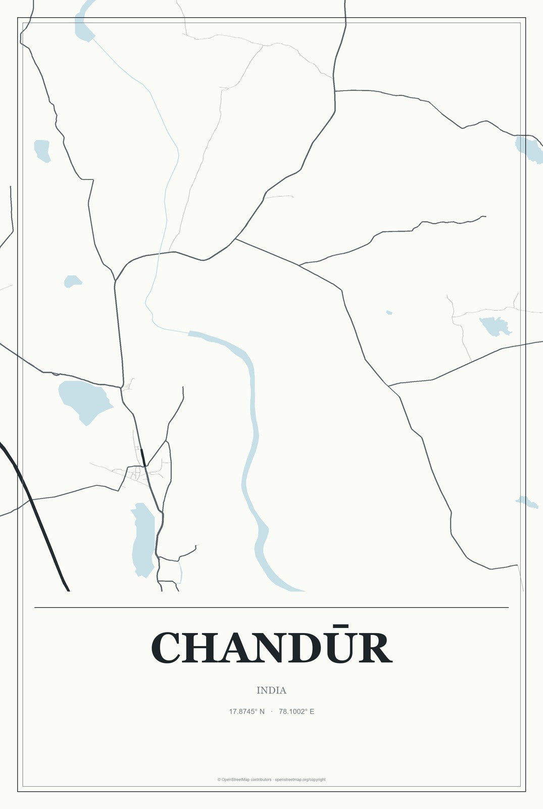 Chandūr, India City Map Aluminum Sign in Gallery Air style