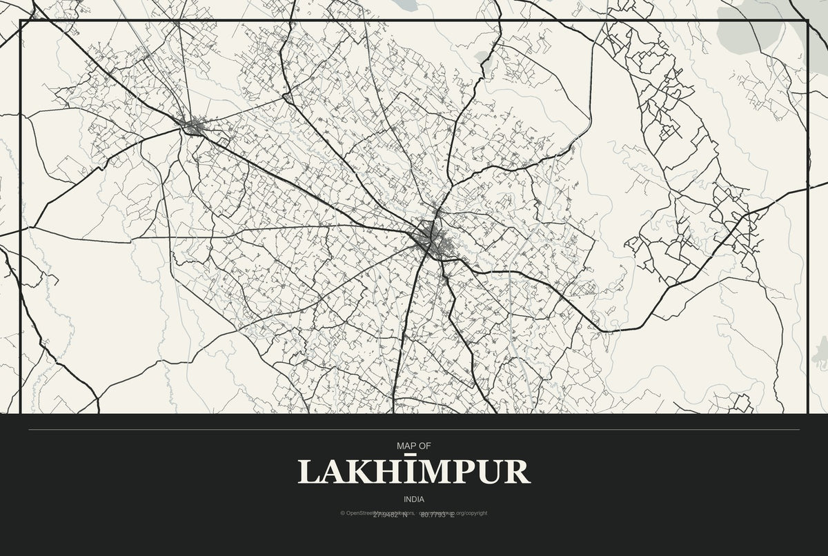 Lakhīmpur, India City Map Aluminum Sign in Museum Plaque style