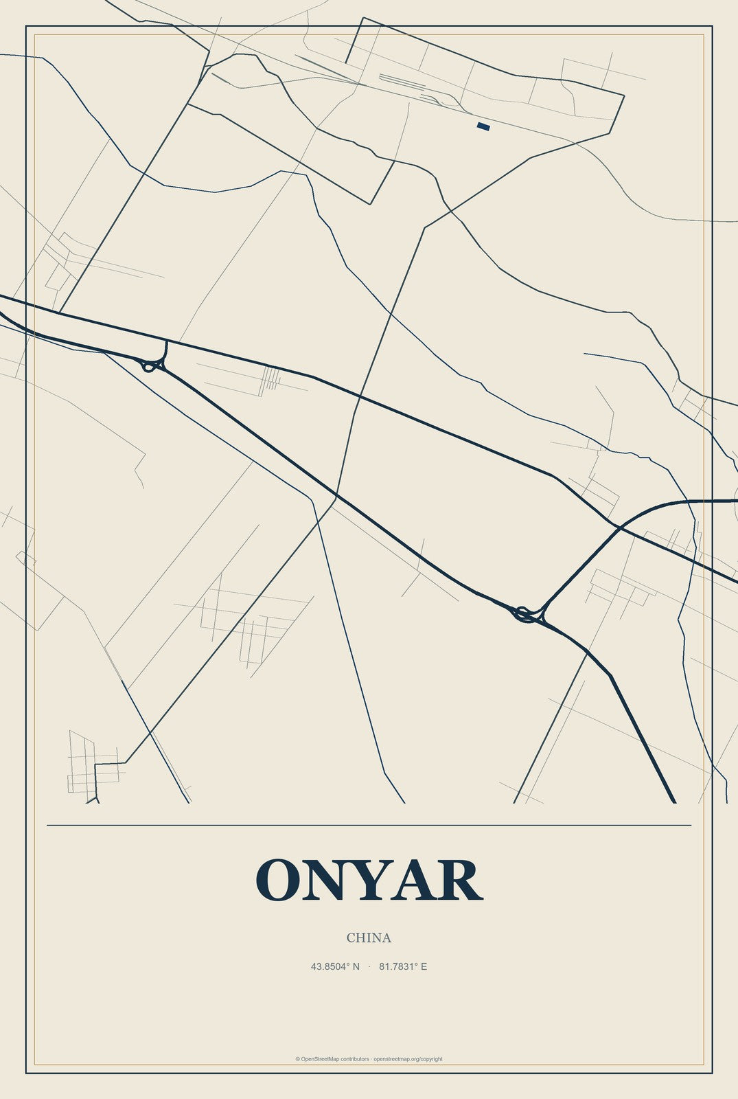 Onyar, China City Map Aluminum Sign in Coastal Cutout style
