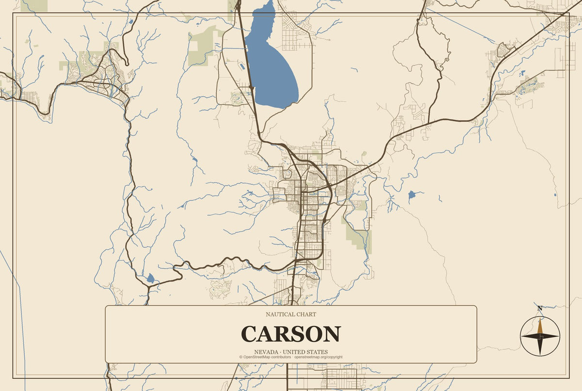 Carson, Nevada City Map Aluminum Sign in Heritage Nautical style