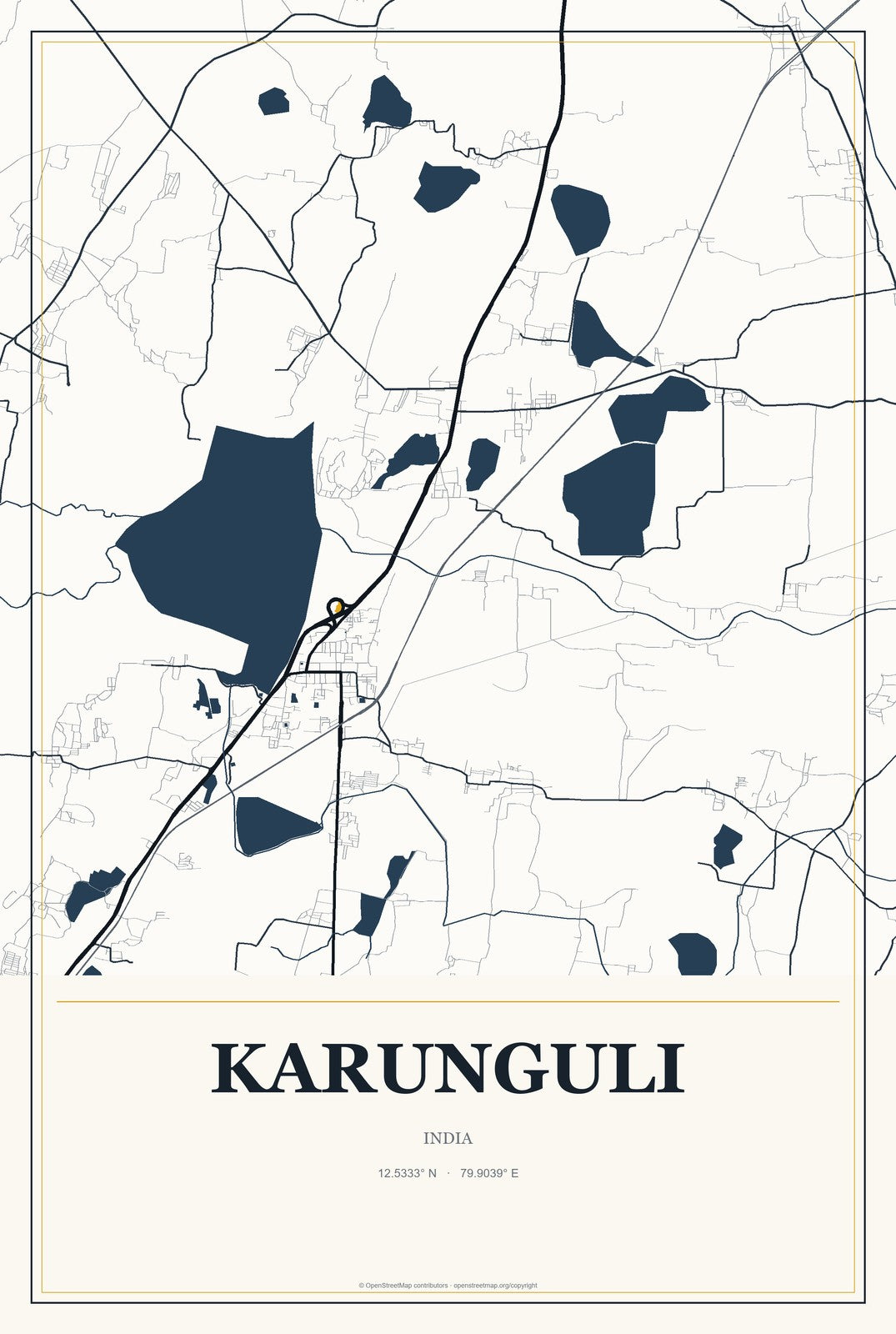 Karunguli, India City Map Aluminum Sign in Citrine Modern style
