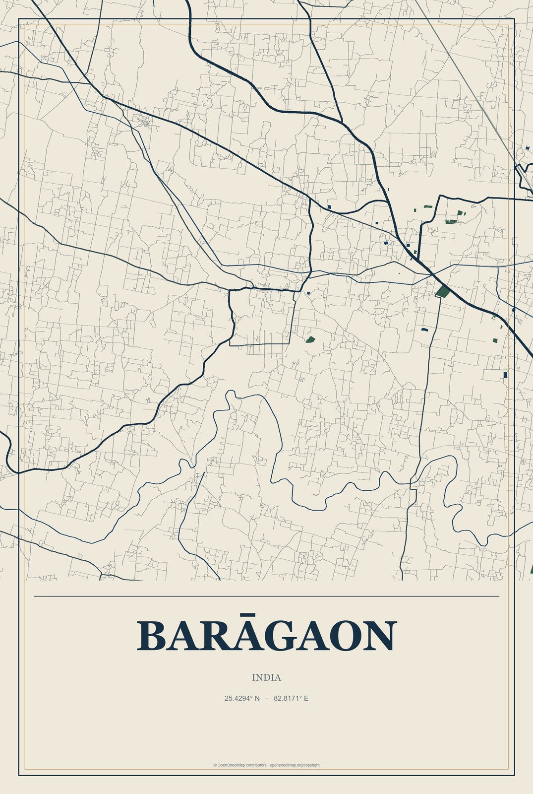 Barāgaon, India City Map Aluminum Sign in Coastal Cutout style