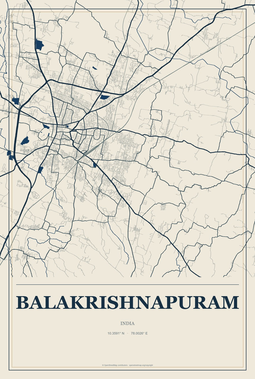 Balakrishnapuram, India City Map Aluminum Sign in Coastal Cutout style