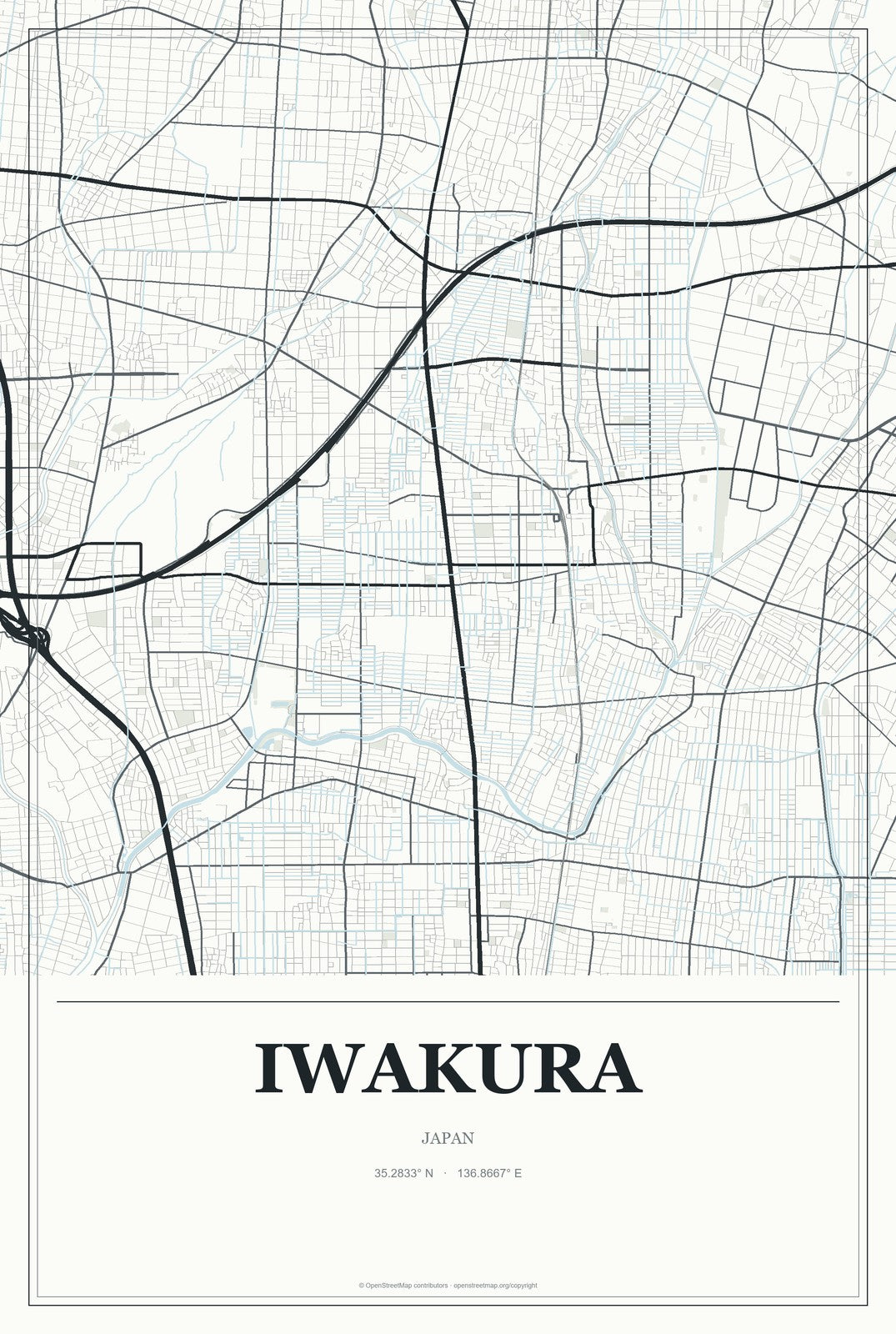 Iwakura, Japan City Map Aluminum Sign in Gallery Air style