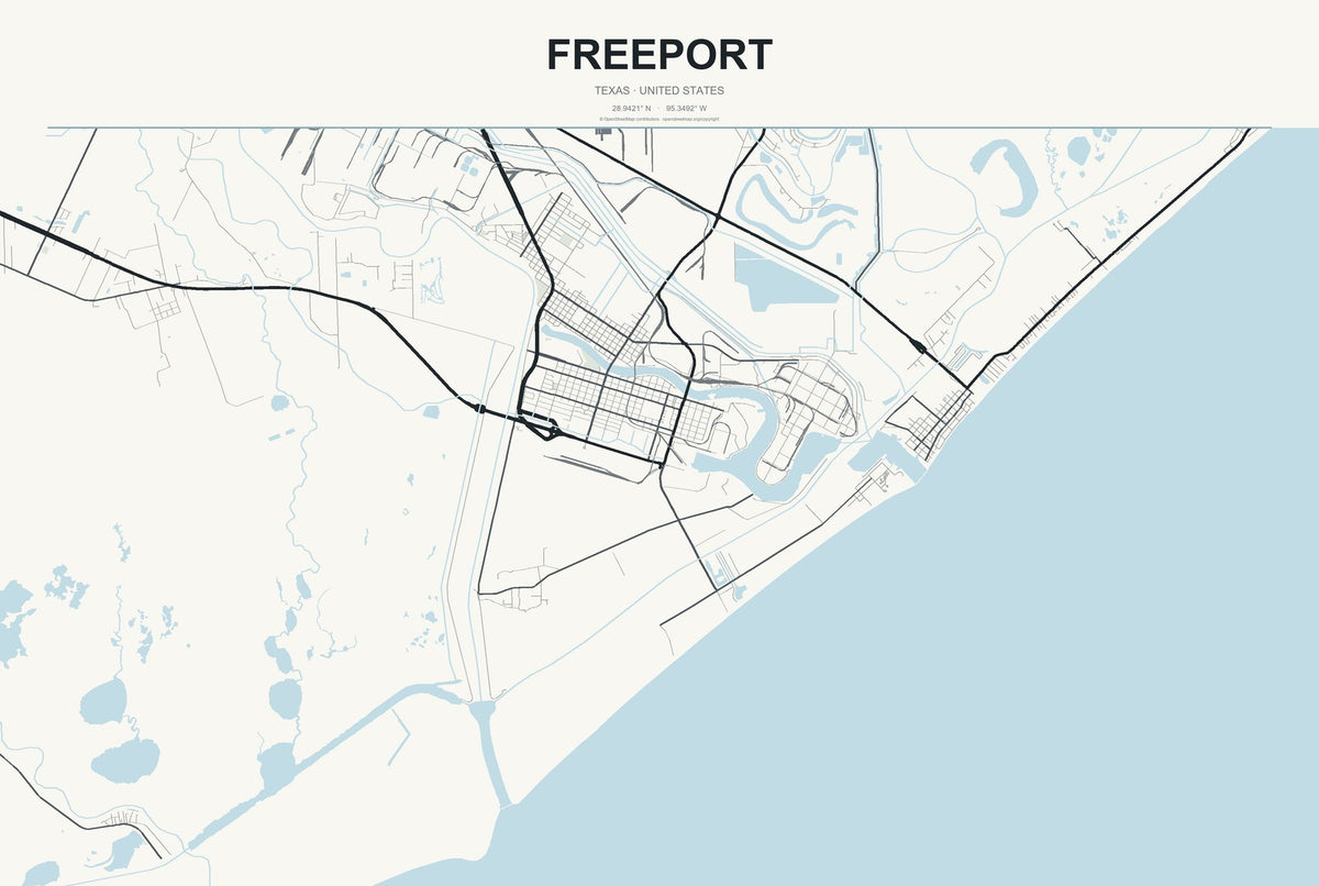 Freeport, Texas City Map Aluminum Sign in Headline Atlas style