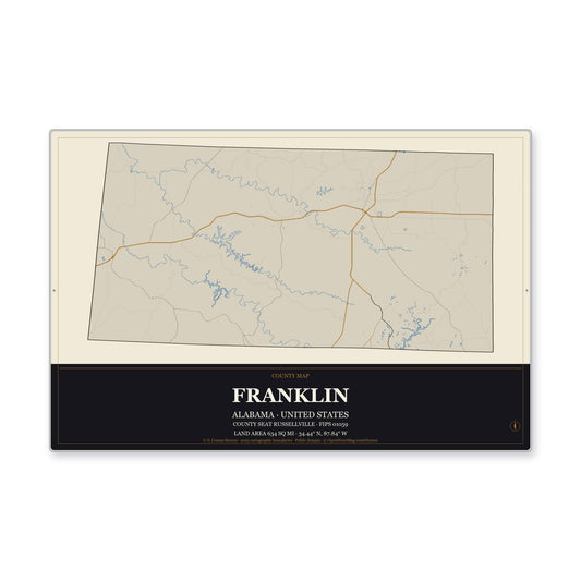 Franklin County, Alabama Map Aluminum Sign in Museum Plaque style