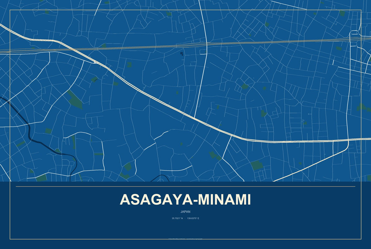 Asagaya-minami, Japan City Map Aluminum Sign in Harbor Cobalt style