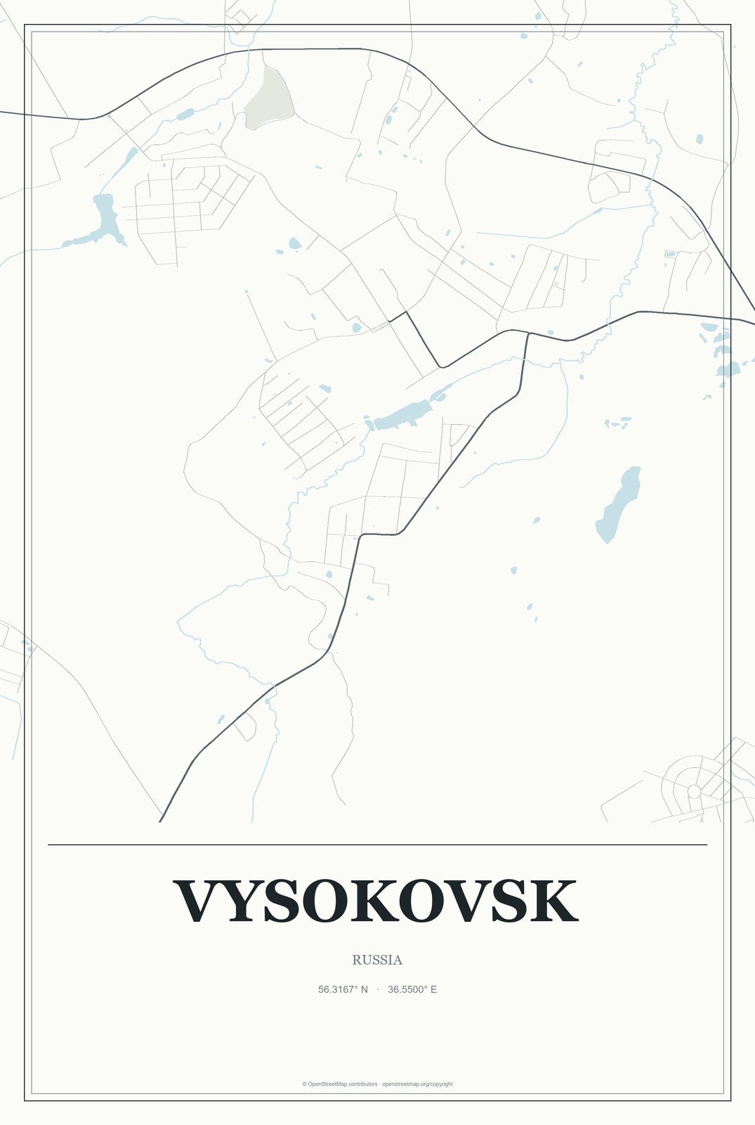 Vysokovsk, Russia City Map Aluminum Sign in Gallery Air style
