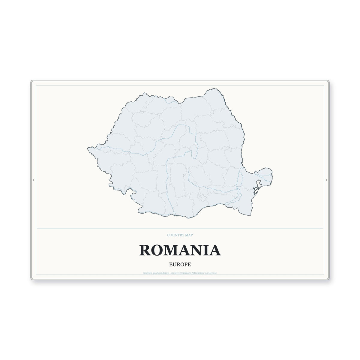 Romania Country Map Aluminum Sign in Gallery Air style