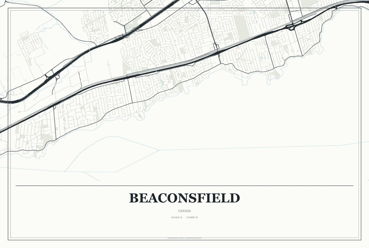 Beaconsfield, Canada City Map Aluminum Sign in Gallery Air style