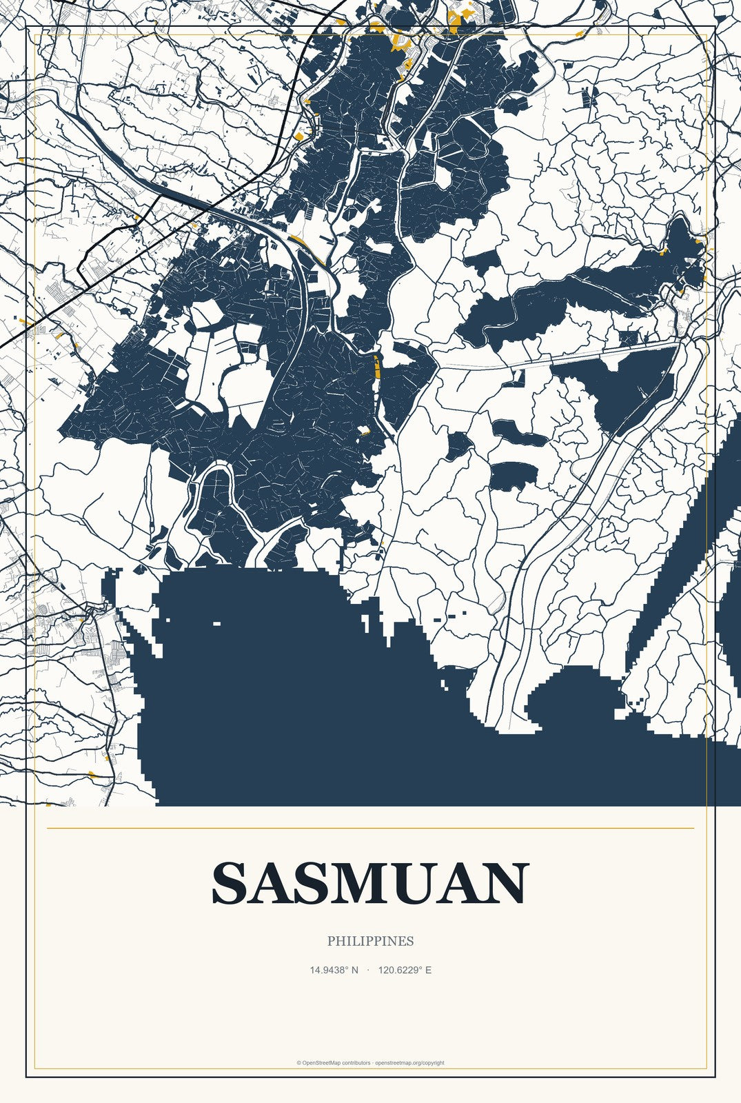 Sasmuan, Philippines City Map Aluminum Sign in Citrine Modern style