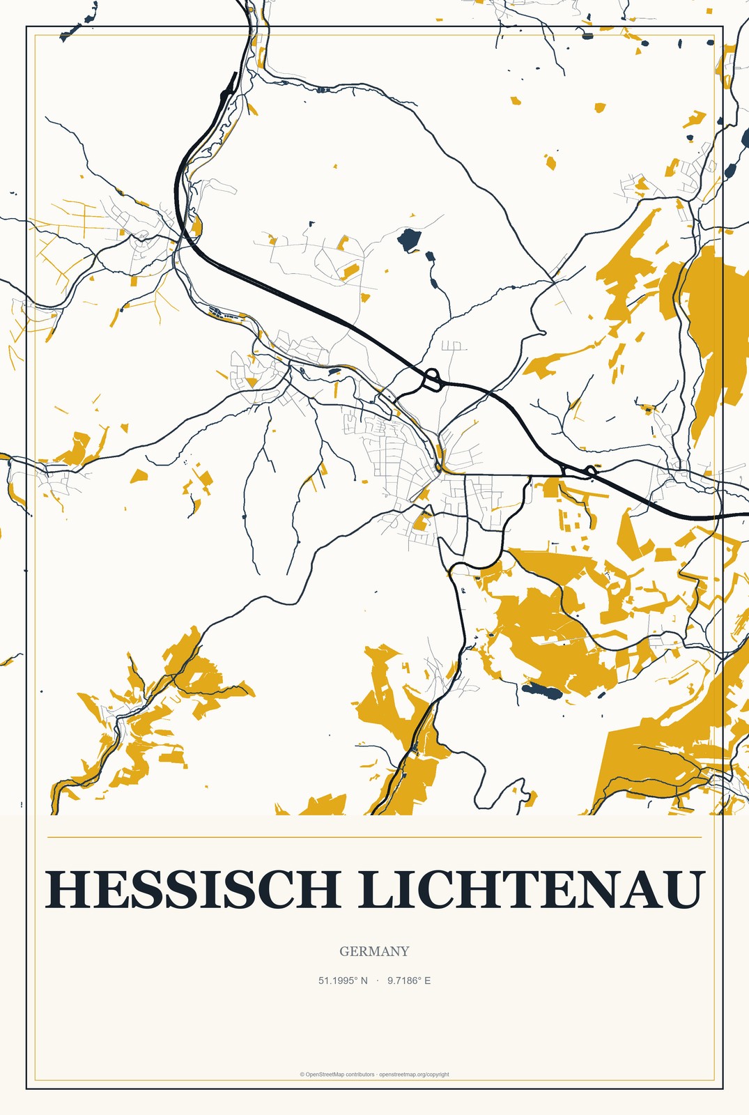 Hessisch Lichtenau, Germany City Map Aluminum Sign in Citrine Modern style