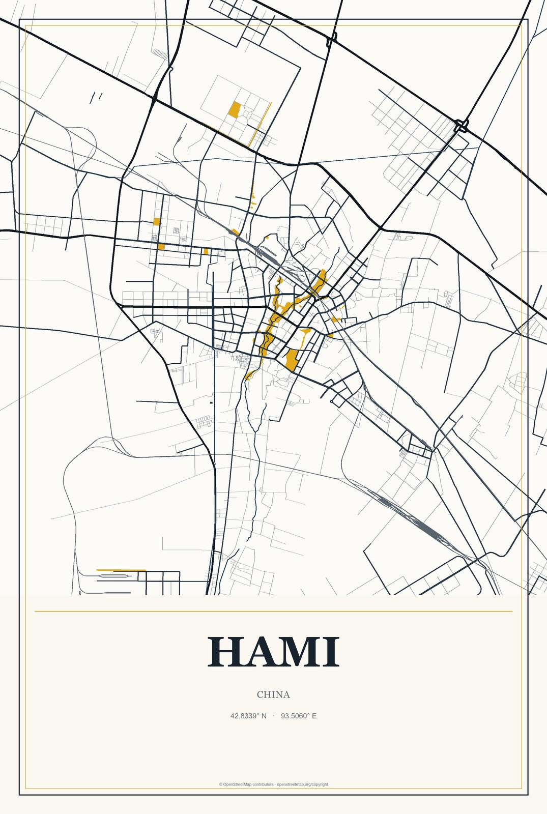 Hami, China City Map Aluminum Sign in Citrine Modern style