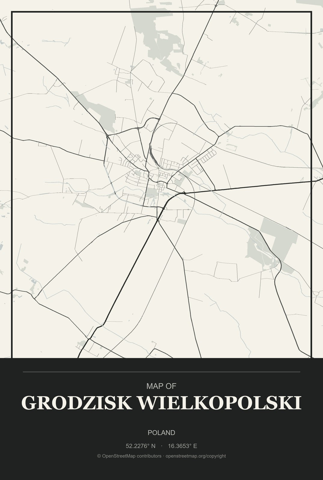 Grodzisk Wielkopolski, Poland City Map Aluminum Sign in Museum Plaque style