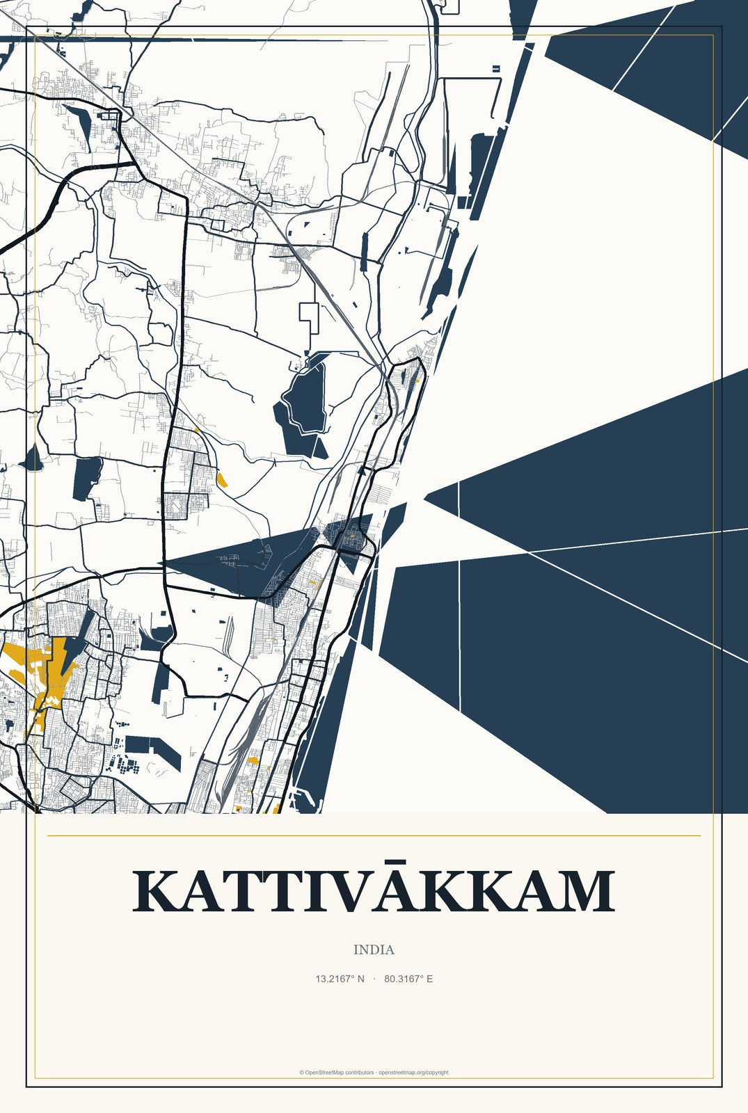 Kattivākkam, India City Map Aluminum Sign in Citrine Modern style