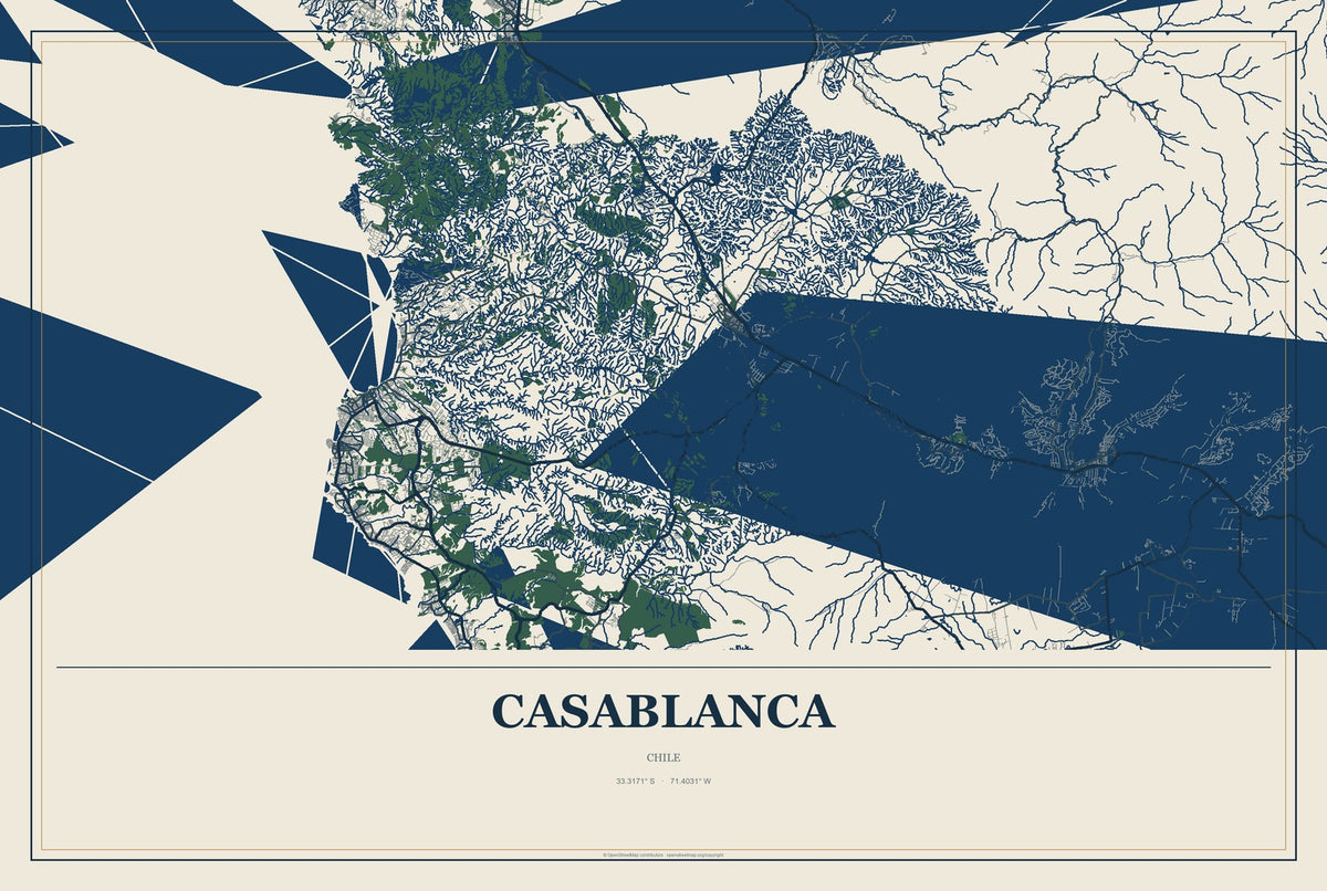 Casablanca, Chile City Map Aluminum Sign in Coastal Cutout style