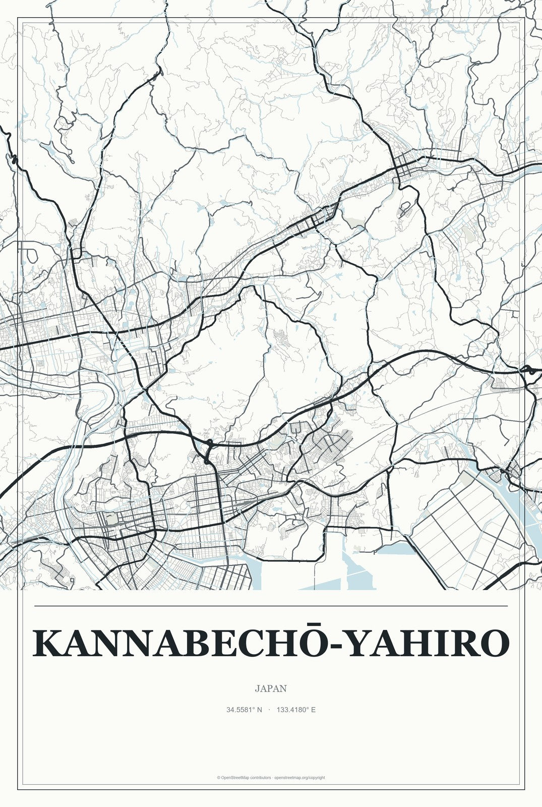 Kannabechō-yahiro, Japan City Map Aluminum Sign in Gallery Air style
