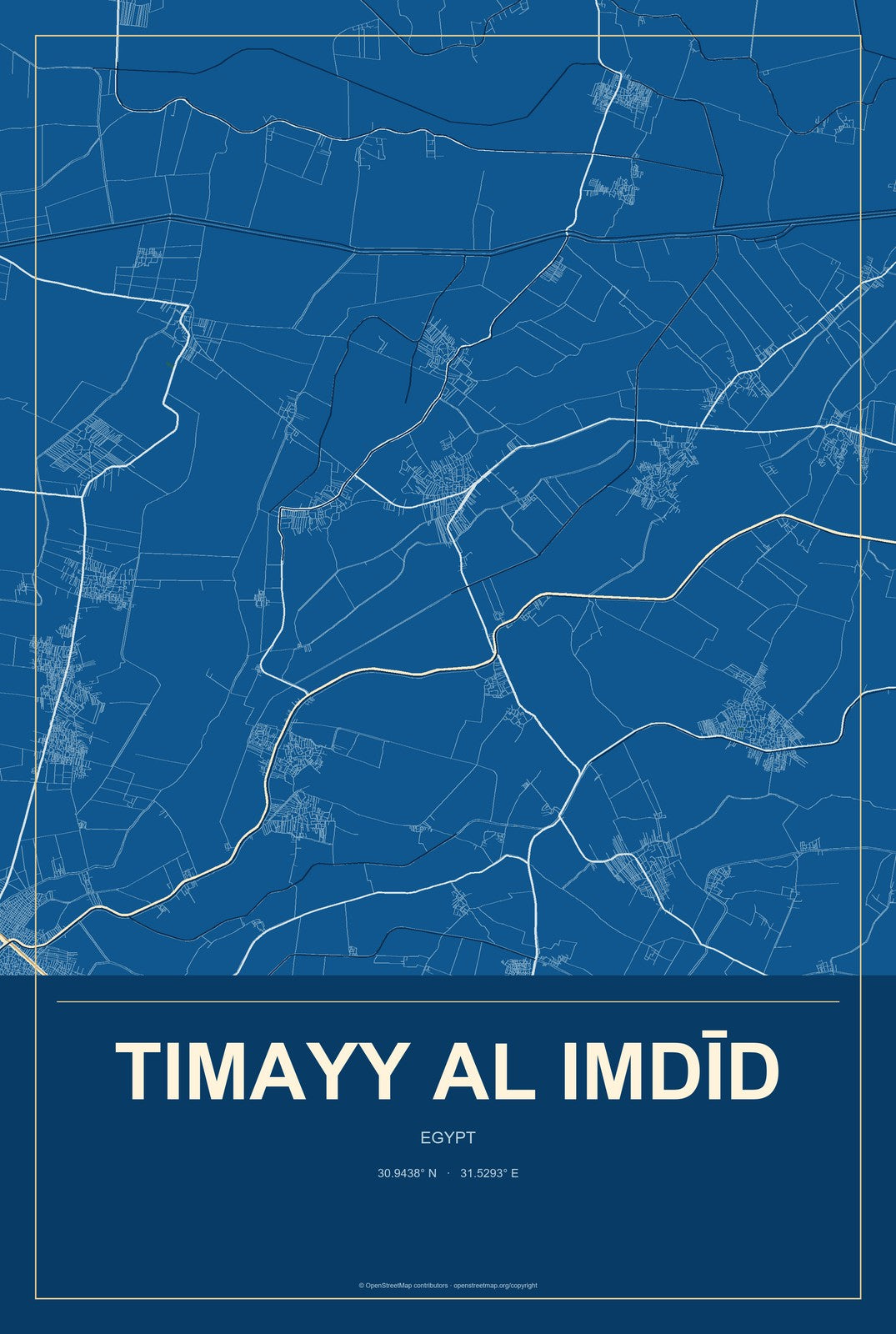 Timayy al Imdīd, Egypt City Map Aluminum Sign in Harbor Cobalt style