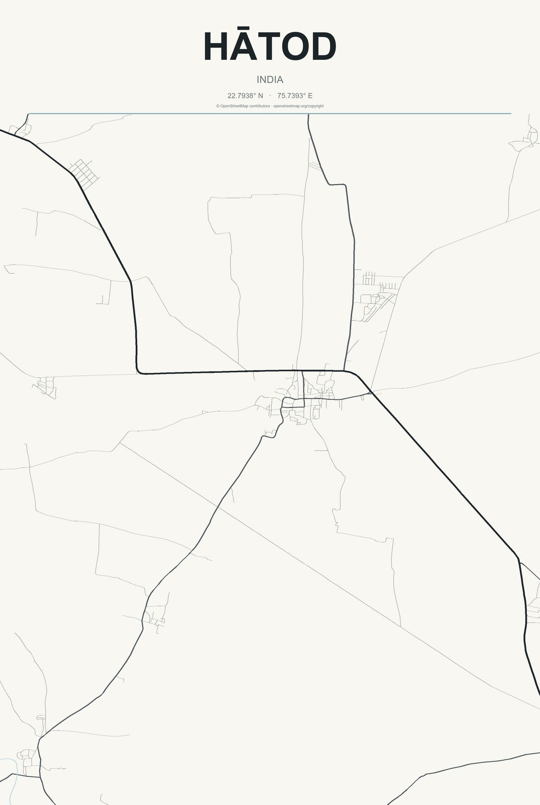Hātod, India City Map Aluminum Sign in Headline Atlas style