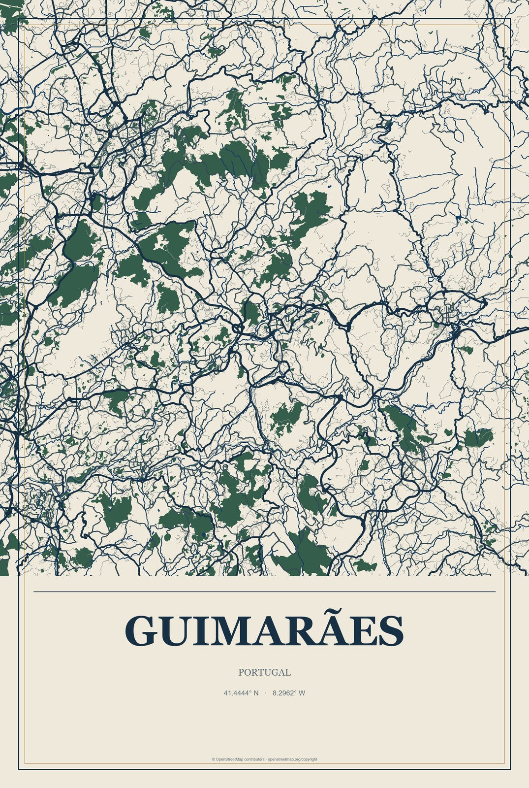 Guimarães, Portugal City Map Aluminum Sign in Coastal Cutout style