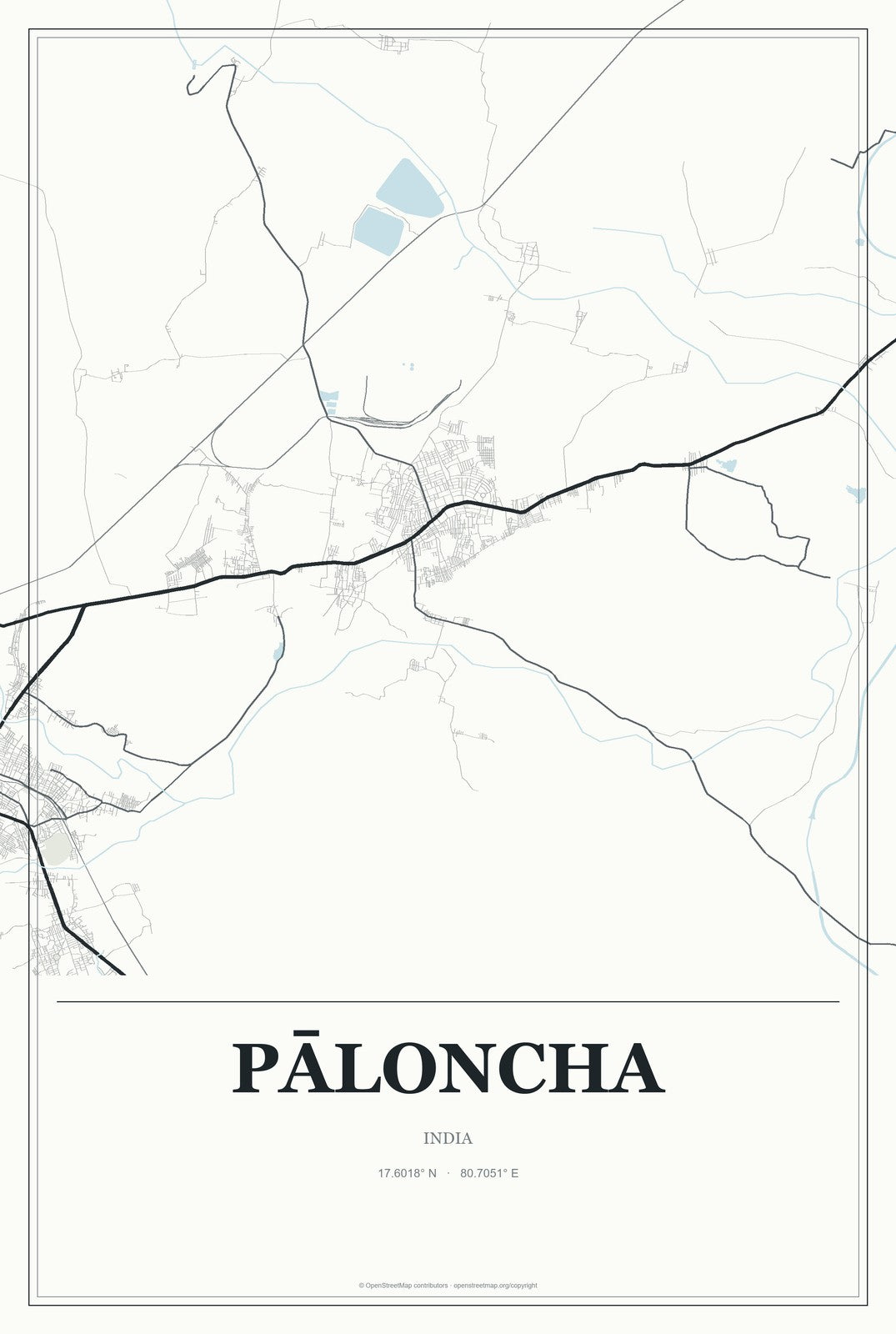 Pāloncha, India City Map Aluminum Sign in Gallery Air style