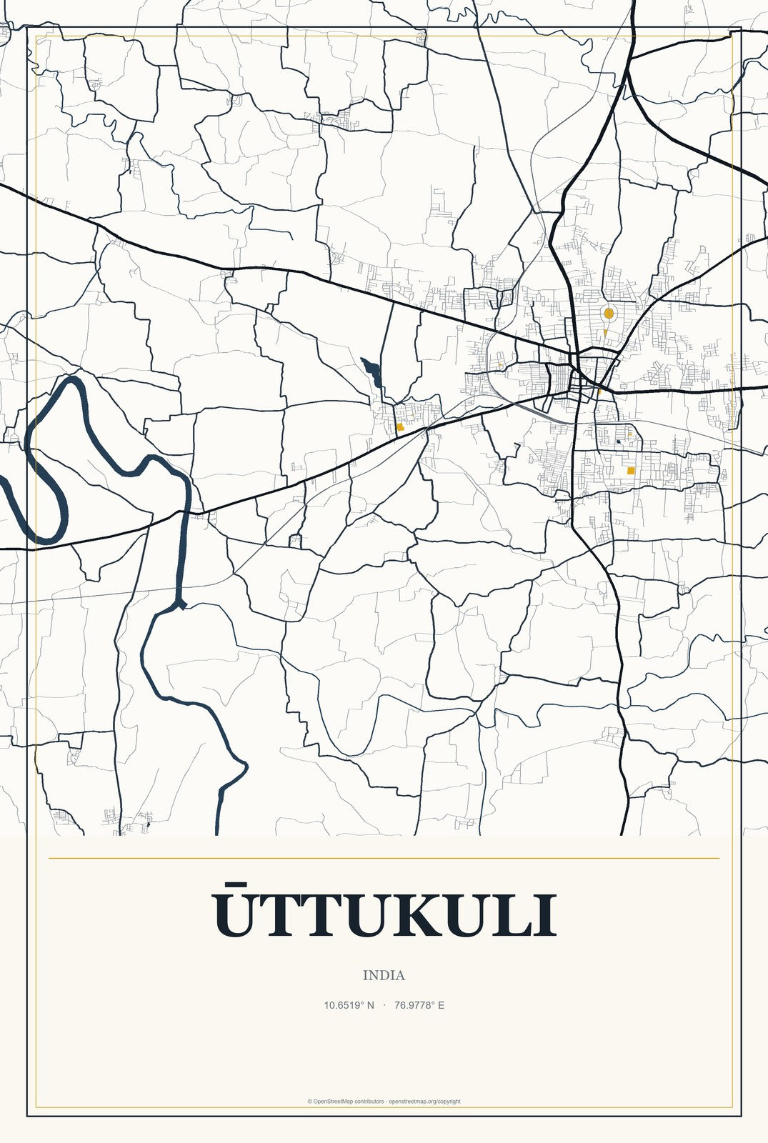 Ūttukuli, India City Map Aluminum Sign in Citrine Modern style