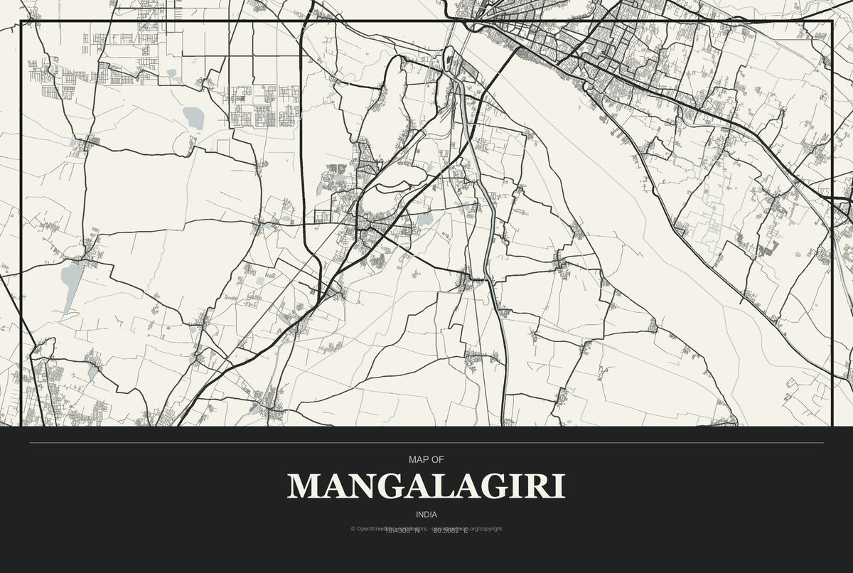 Mangalagiri, India City Map Aluminum Sign in Museum Plaque style
