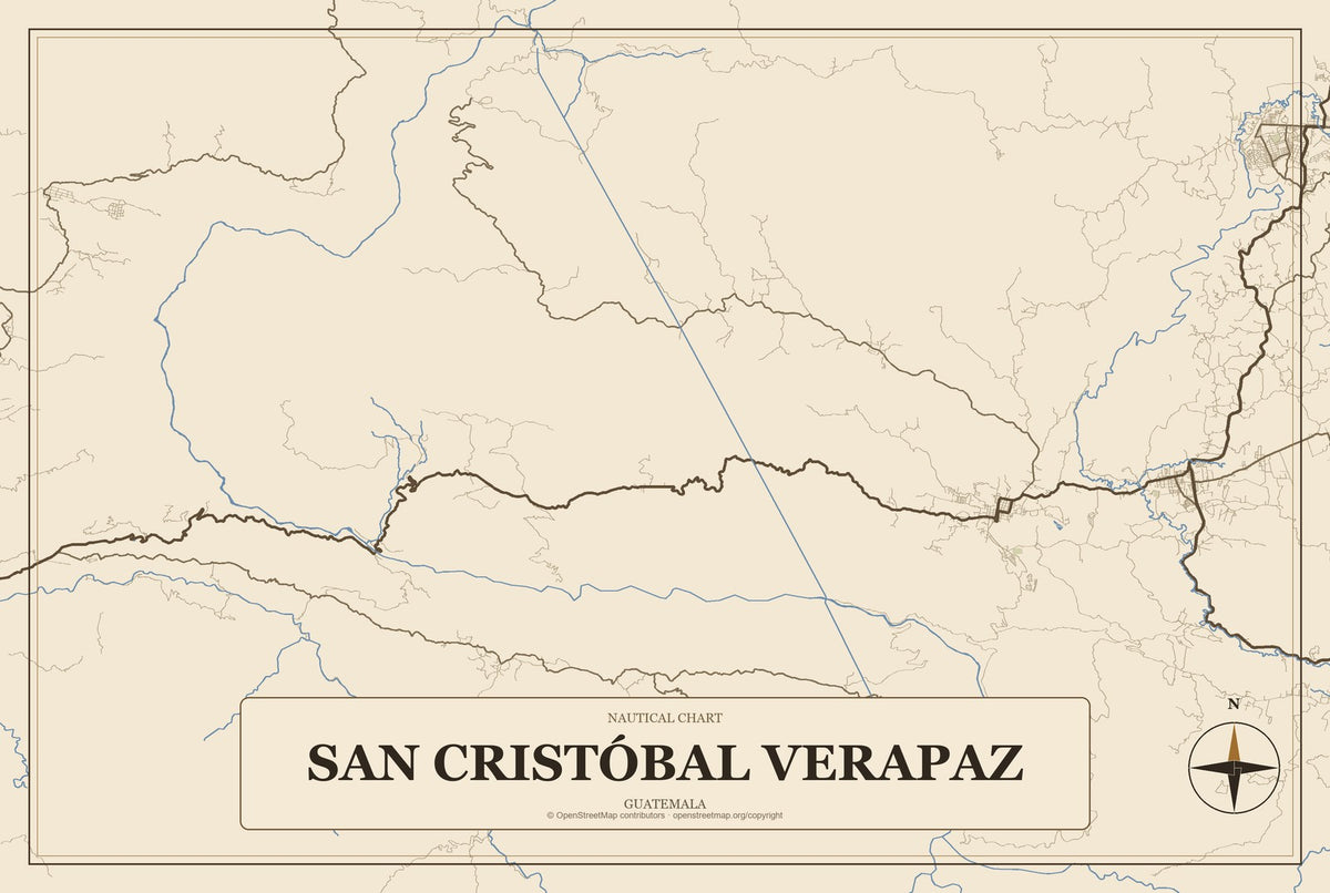 San Cristóbal Verapaz, Guatemala City Map Aluminum Sign in Heritage Nautical style