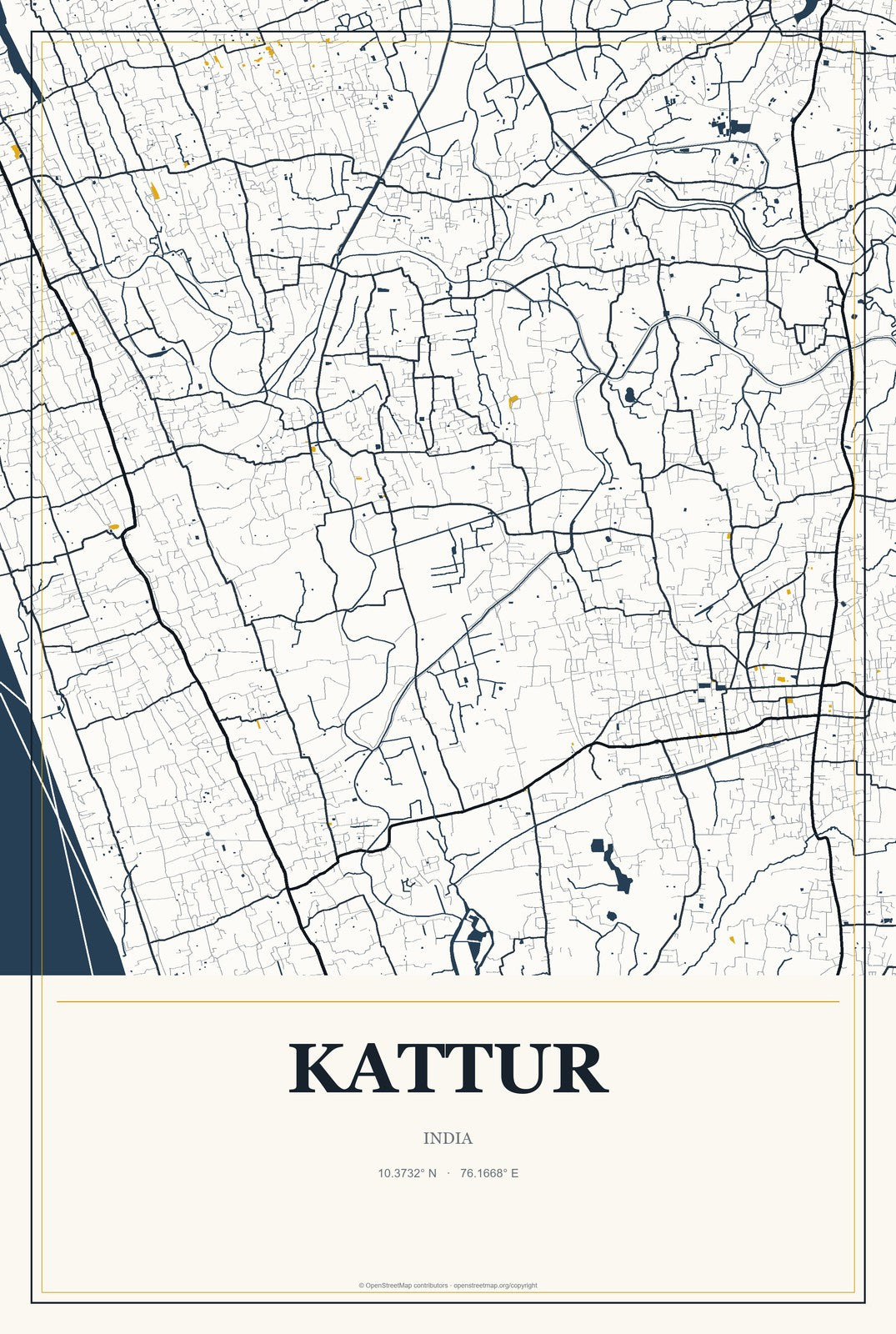 Kattur, India City Map Aluminum Sign in Citrine Modern style