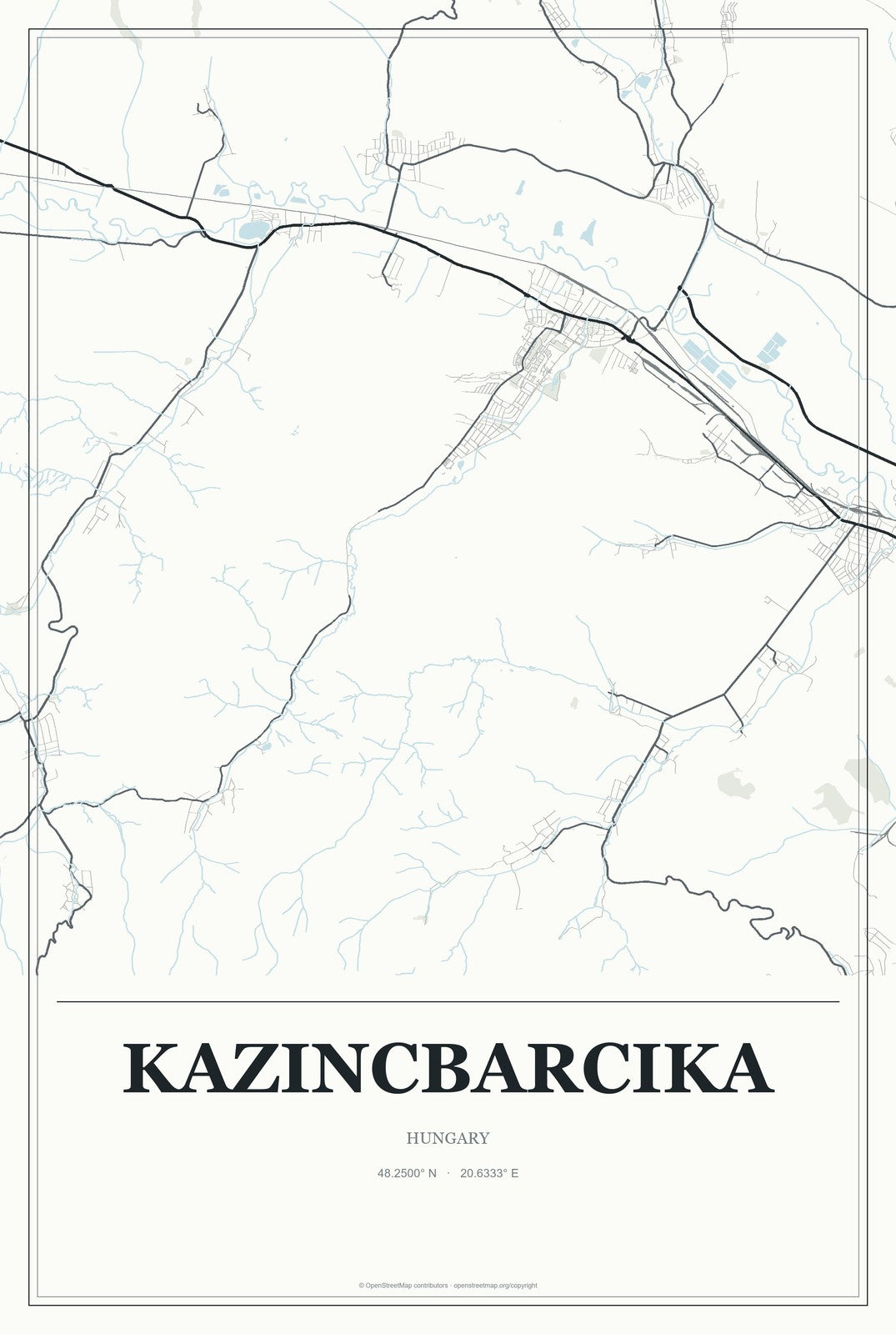 Kazincbarcika, Hungary City Map Aluminum Sign in Gallery Air style