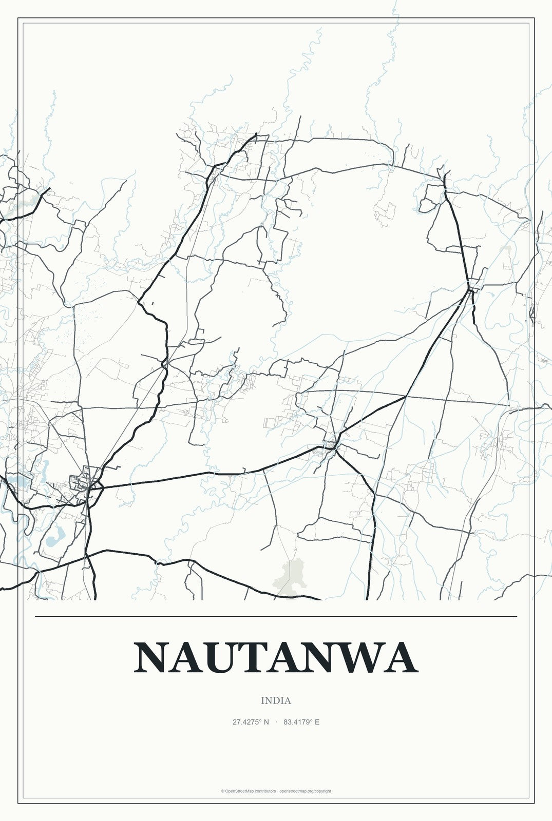 Nautanwa, India City Map Aluminum Sign in Gallery Air style