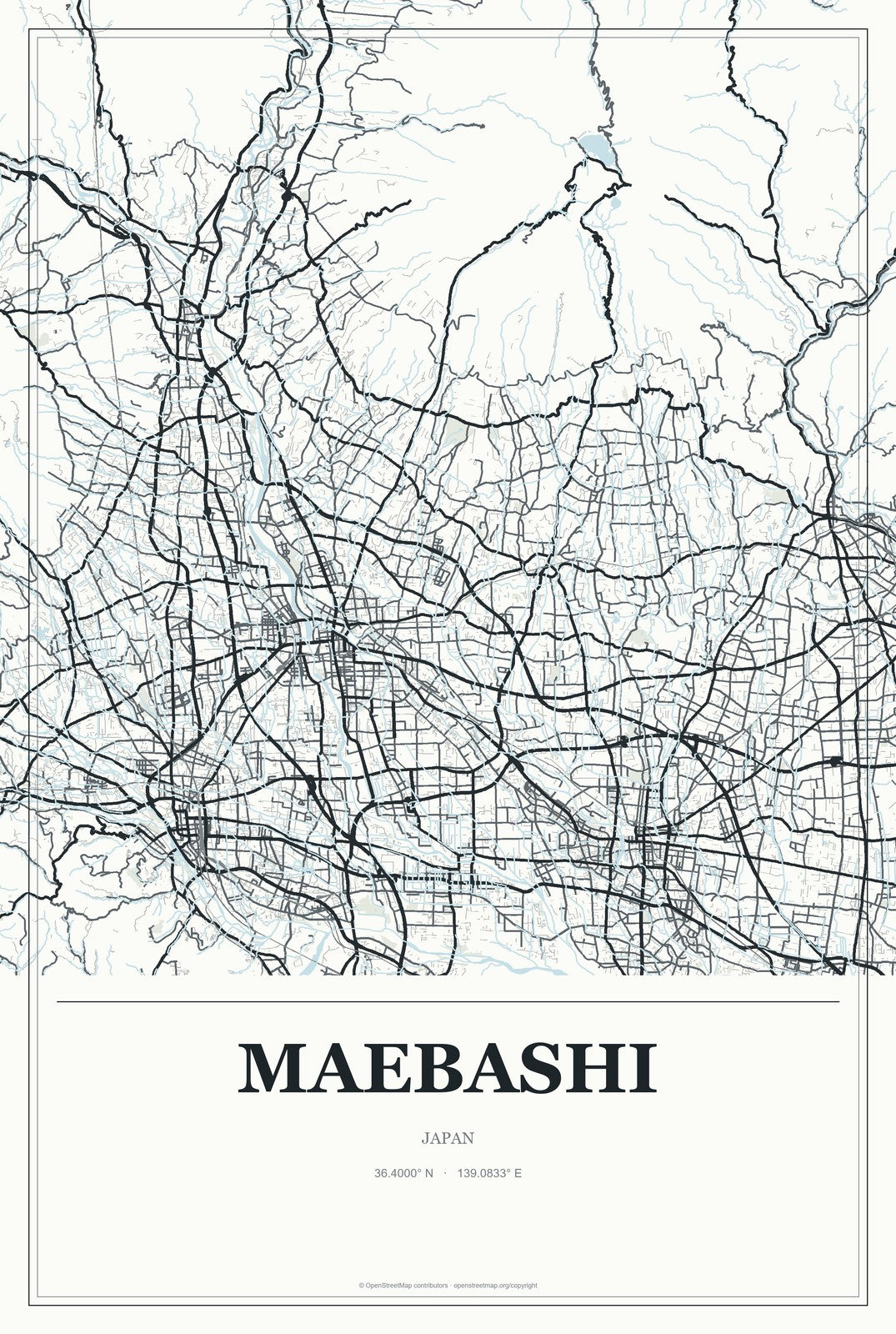 Maebashi, Japan City Map Aluminum Sign in Gallery Air style