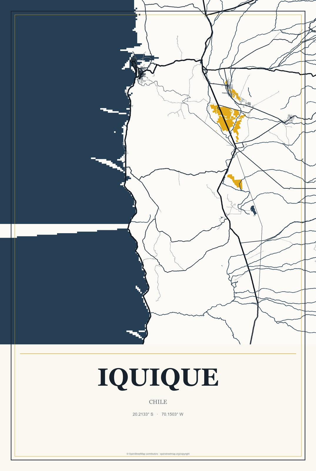 Iquique, Chile City Map Aluminum Sign in Citrine Modern style