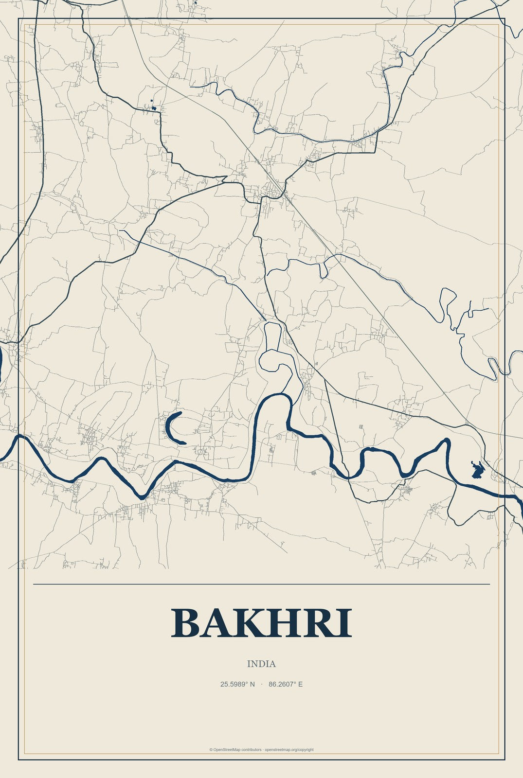 Bakhri, India City Map Aluminum Sign in Coastal Cutout style