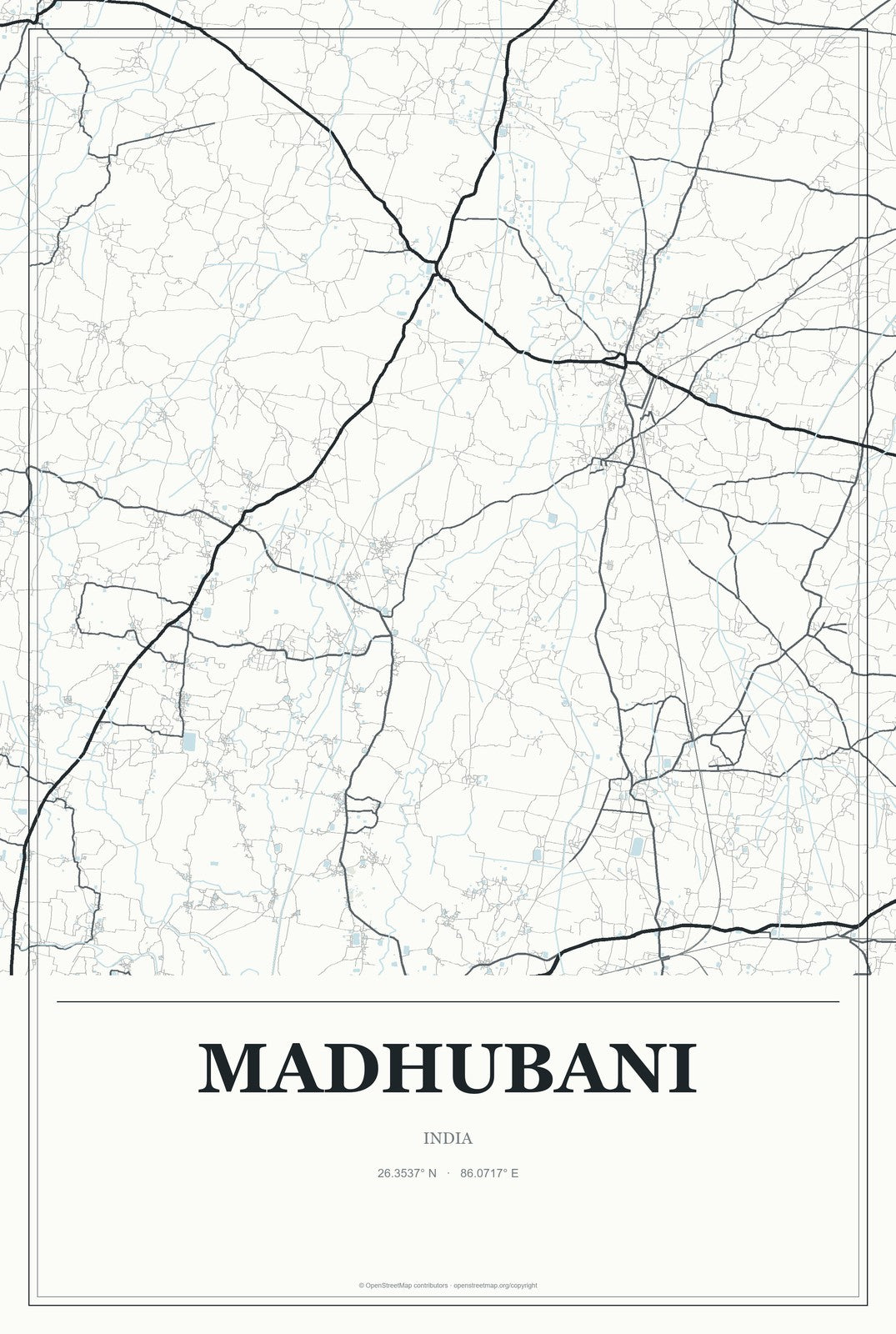 Madhubani, India City Map Aluminum Sign in Gallery Air style