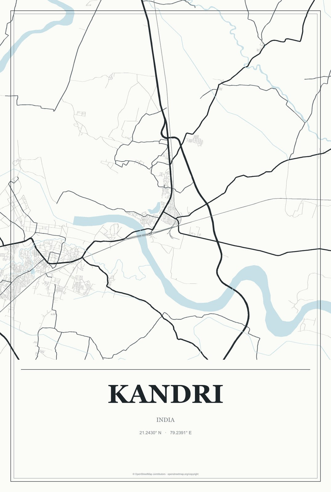 Kandri, India City Map Aluminum Sign in Gallery Air style