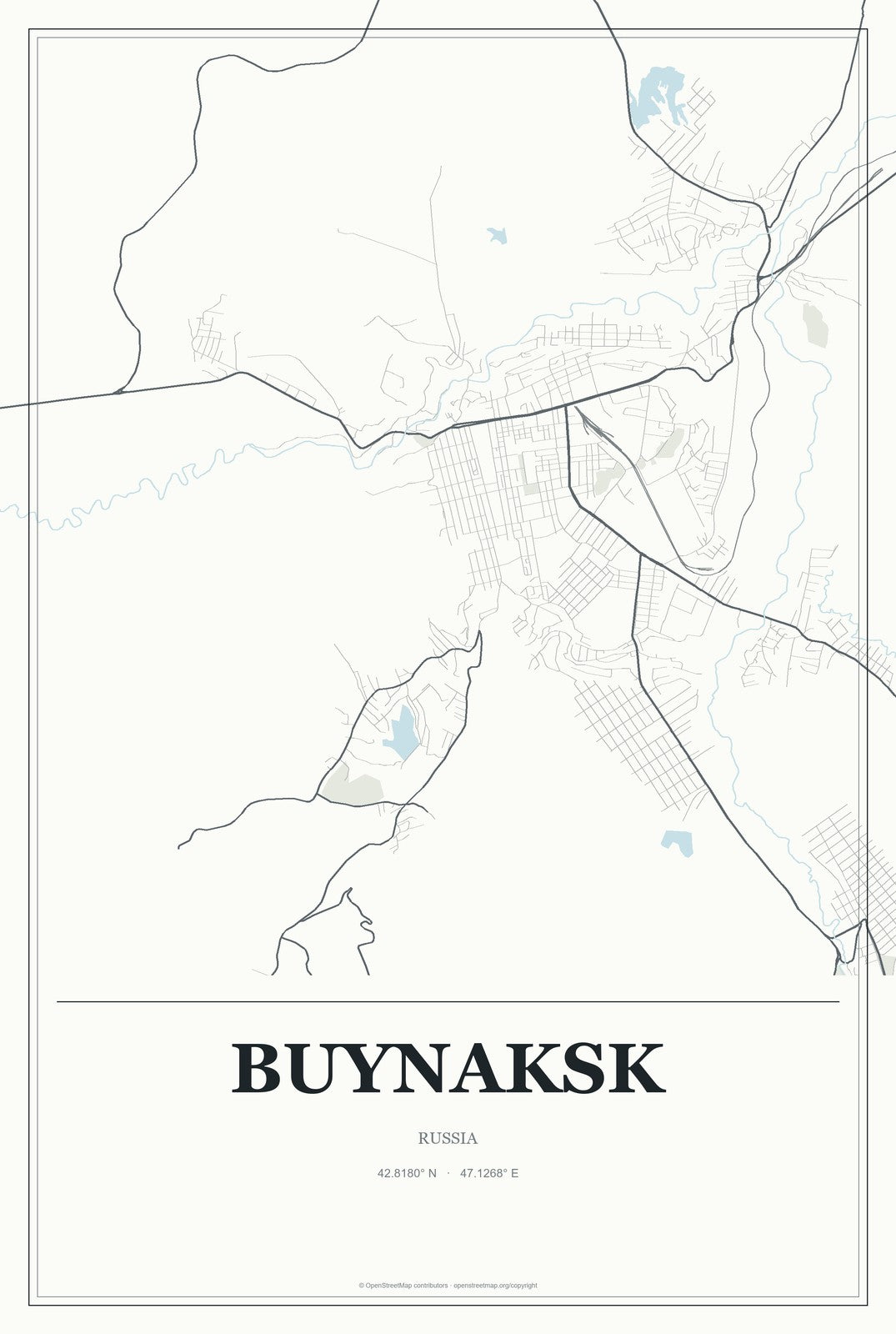 Buynaksk, Russia City Map Aluminum Sign in Gallery Air style