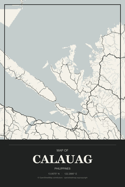 Calauag, Philippines City Map Aluminum Sign in Museum Plaque style