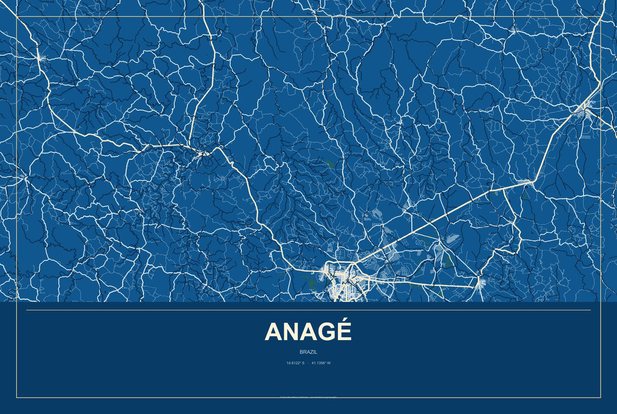 Anagé, Brazil City Map Aluminum Sign in Harbor Cobalt style