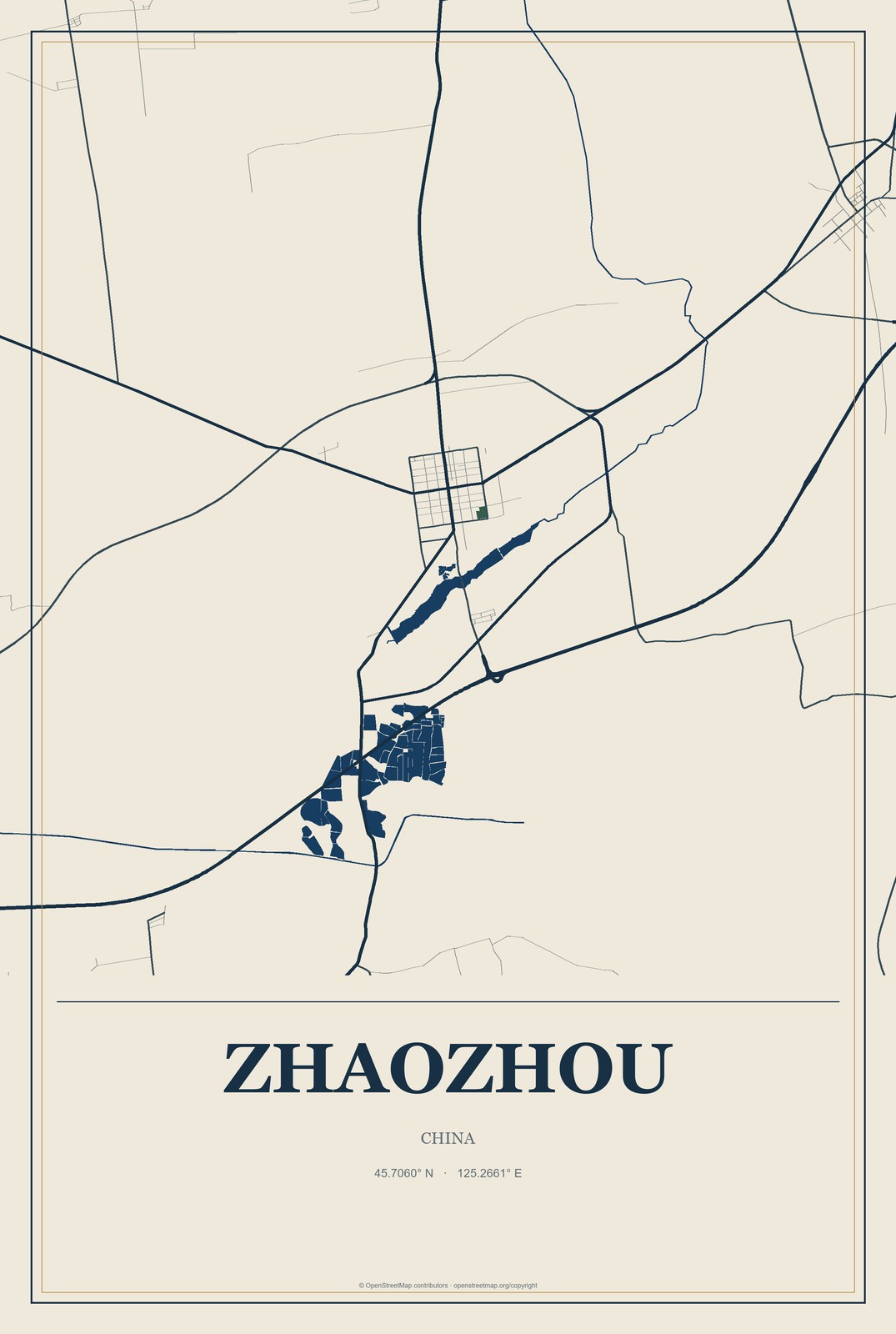 Zhaozhou, China City Map Aluminum Sign in Coastal Cutout style