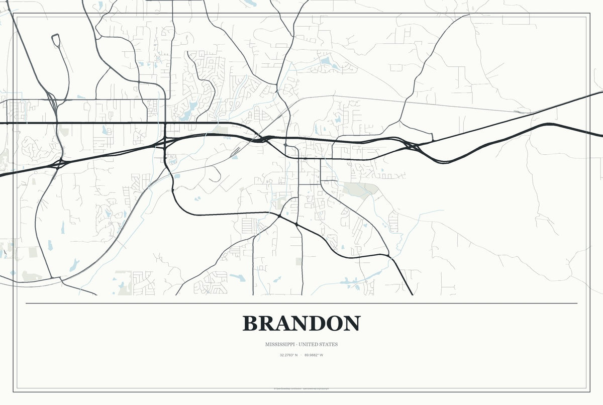 Brandon, Mississippi City Map Aluminum Sign in Gallery Air style